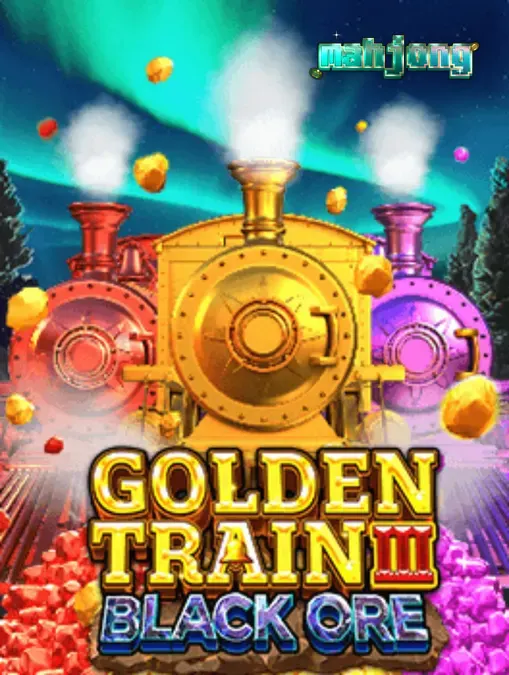 Tampilan antarmuka seluler Golden Train III: Black Ore dengan latar belakang ngarai dan simbol tambang yang cerah.